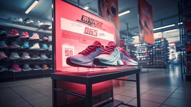 Photo a display of sneakers with the number 5 on the display