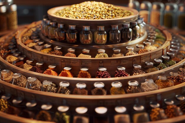 Photo a display of spices including one that says  spice