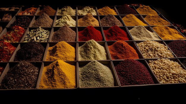 A display of spices at a market in india.