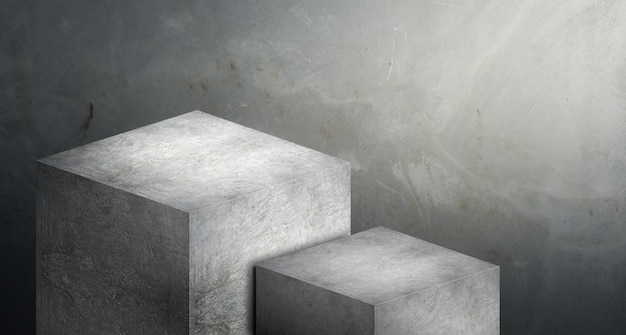 display stand podium grey concrete in two step for display of product at blur cement background