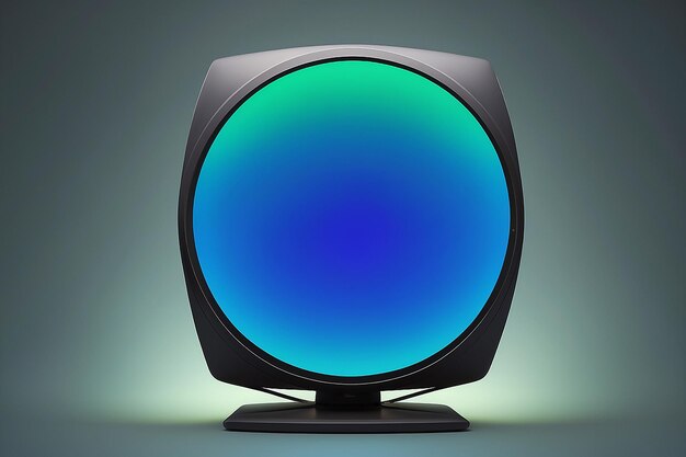 A display of a tv with a blue and green circle on the bottom