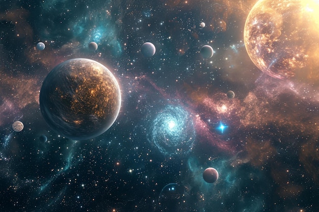A display of various celestial bodies in a galaxy AI generated