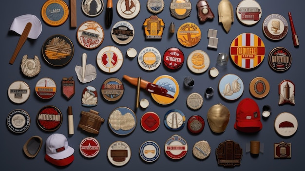 display of various workrelated badges and patches arranged