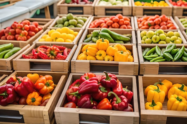 市場での野菜の陳列