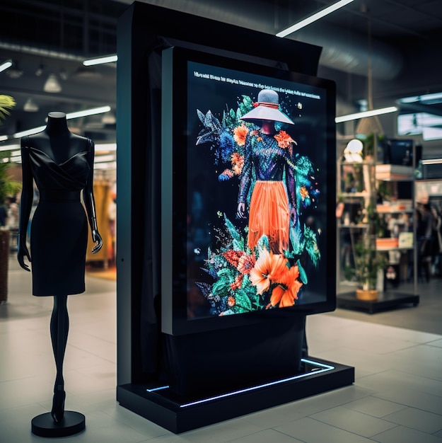 a display of a woman's dress and a dress on display in a store.