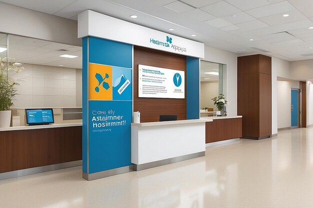 Display your brand in a healthcare environment by incorporating the logo into signage and information boards in a hospital lobby