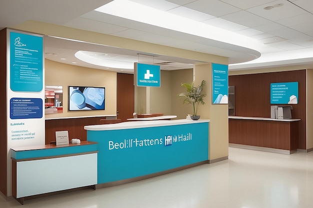 Display your brand in a healthcare environment by incorporating the logo into signage and information boards in a hospital lobby