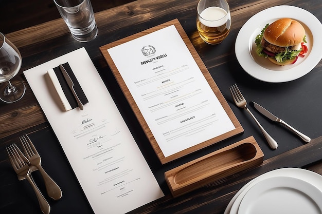 Photo display your brand in a restaurant setting by integrating the logo into the design of the menus and tabletops