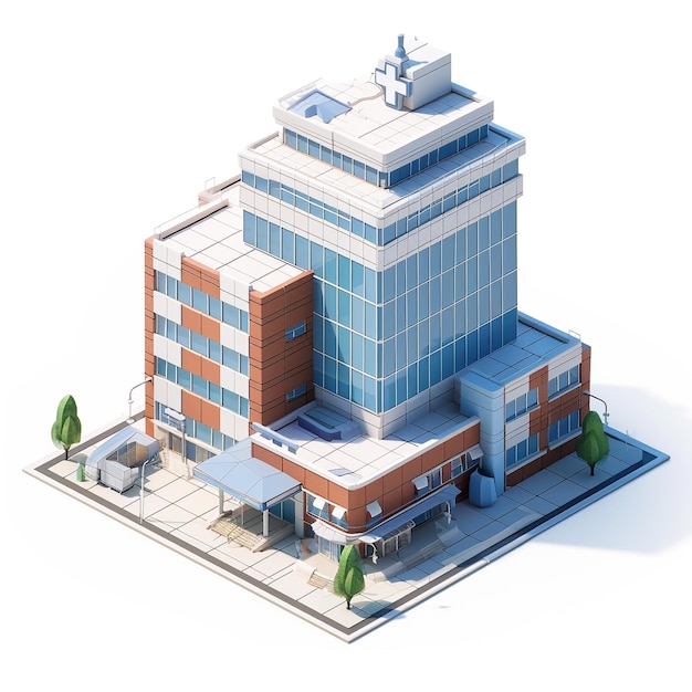 Photo displaying a 3d miniature of hospital on white background