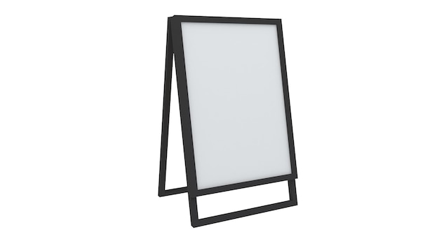 Displaystandaard of standaardbord of bordstandaard Houten tekentafel met zwart frame op witte achtergrond