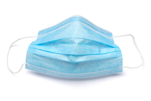 Disposable blue medical face mask isolated on white  with clipping path.