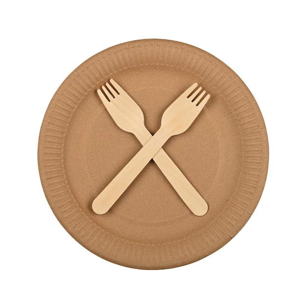 Disposable brown paper dishware isolated