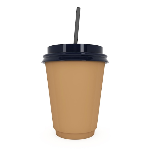 Photo disposable coffee cup brown paper mug with plastic cap