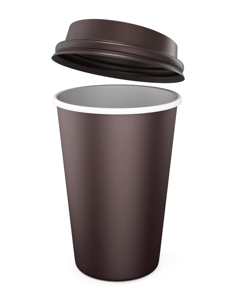 Photo disposable cup with the lid open on a white. 3d rendering.