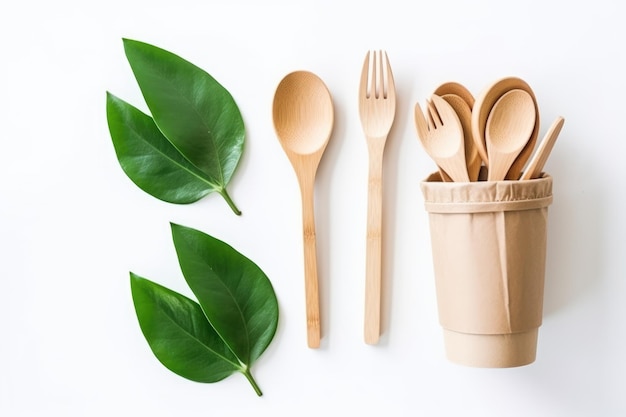 disposable kitchenware utensils on white background