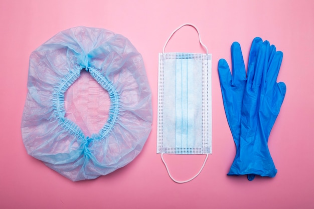 Disposable medical cap, protective gloves and face mask