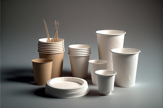 Disposable paper tableware plates and cups for food servings
