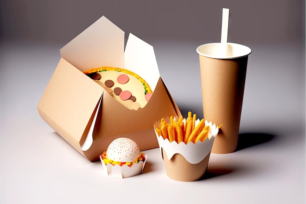 Photo disposable paper tableware set for quick snack with food