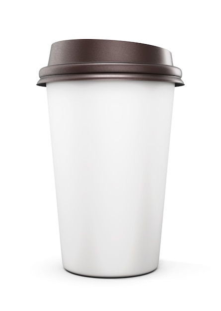 Disposable plastic Cup with lid for coffee isolated on white. Front view. 3d rendering.