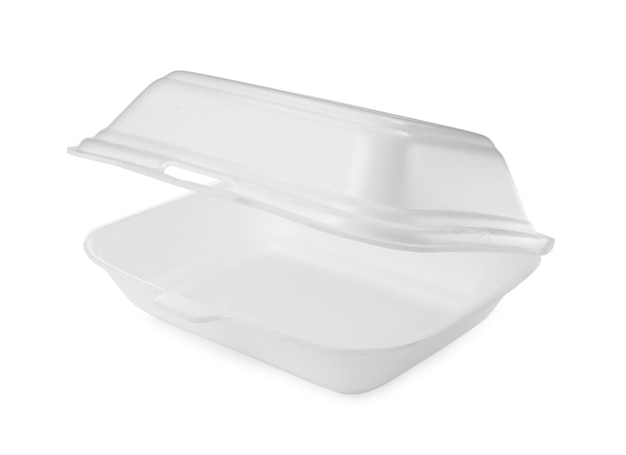 Disposable plastic lunch box isolated on white