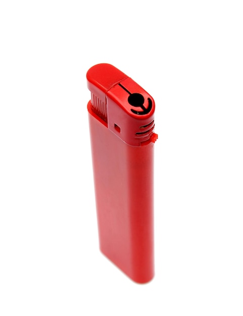 Disposable red lighter on a white background