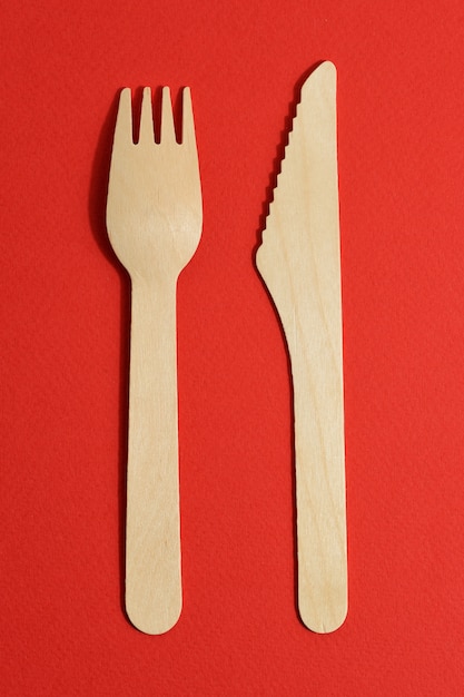 Disposable wooden fork and knife