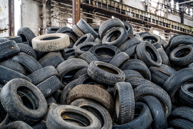 Disposal of waste tires Landfill with old tires and tyres for recycling