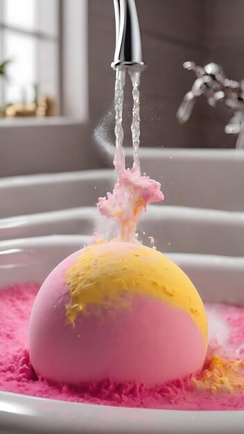 Dissolving bath bomb in the tub water with foam
