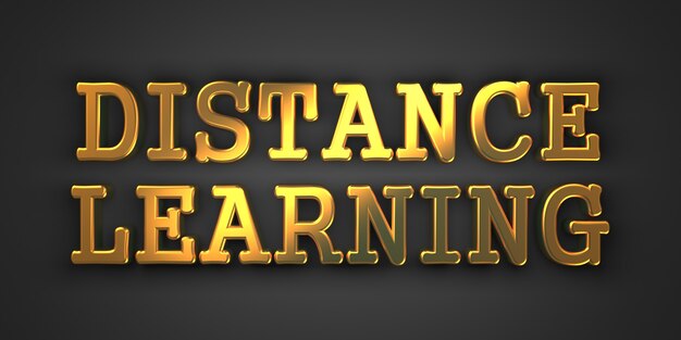 Photo distance learning - business concept. gold text. 3d render.