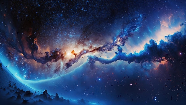 Далекая голубоватая галактика в космосе Звезды, туманности и темная материя Генеративный ИИ