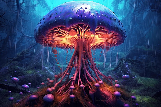 Distant planet Hypnotic Alien mushroom illustration generative ai