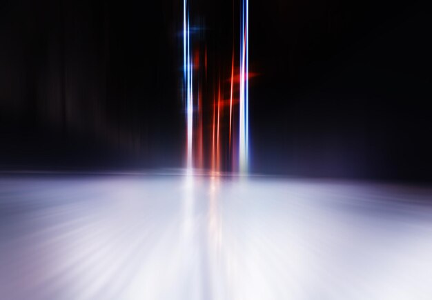 Distant red and blue illumination on night highway background