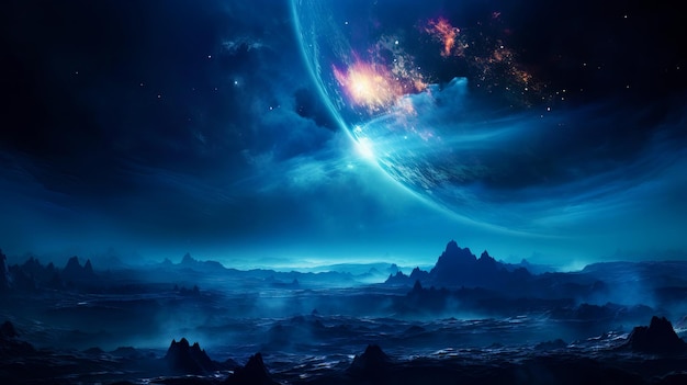 Фото Дальняя звезда в космосе сцена вселенной галактика и туманность в космосе