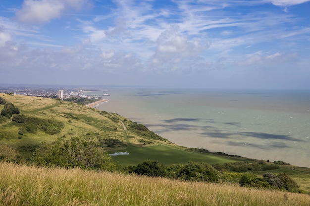 Distant view of Eastbourne in East Sussex from the South Downs