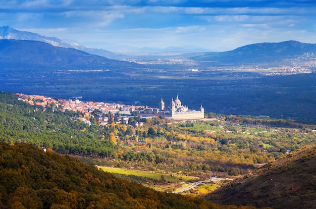 distant view of  El Escorial in autumn  