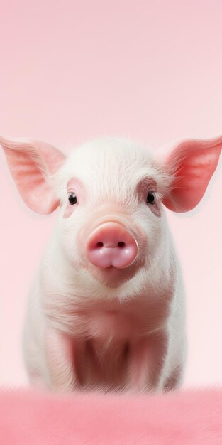 Фото Отличительные черты лица белая свинья на маленьком розовом фоне