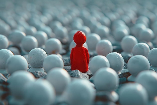 The distinctive red figurine sticks out among the throng Generative Ai