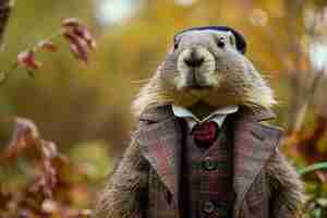 Photo distinguished anthropomorphic marmot wearing aristocratic furry coat generate ai