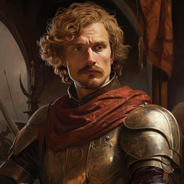 The Distinguished Mustached Knight A Captivating Portrait in Burgundy