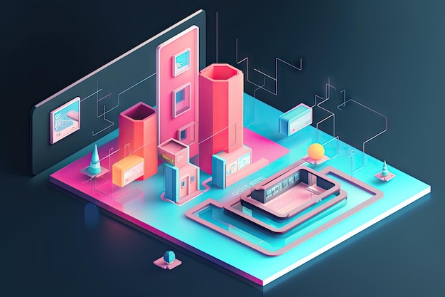Distracting background with the focus on a key element in isometric view created with generative ai
