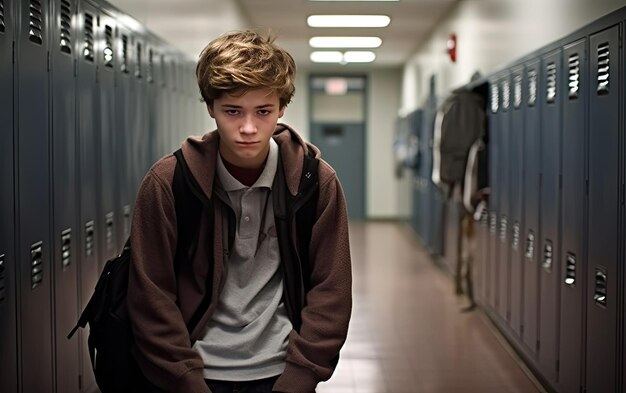 Photo a distraught teenage boy problems in school concept