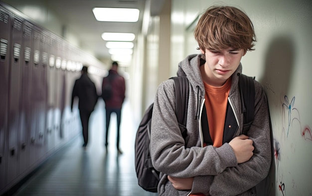 Photo a distraught teenage boy problems in school concept