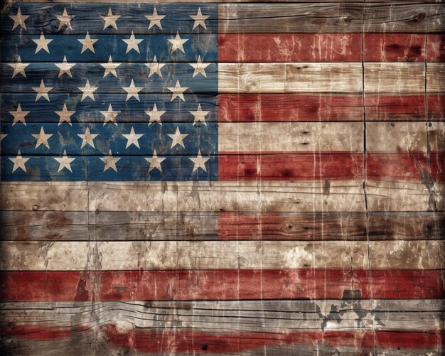 distressed american flag on a wooden background generative ai