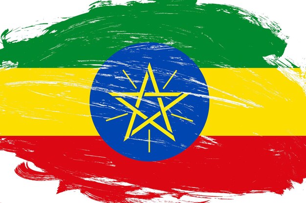 Distressed stroke brush painted ethiopia flag on white background