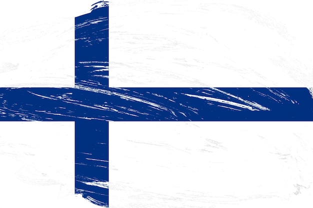 Photo distressed stroke brush painted finland flag on white background