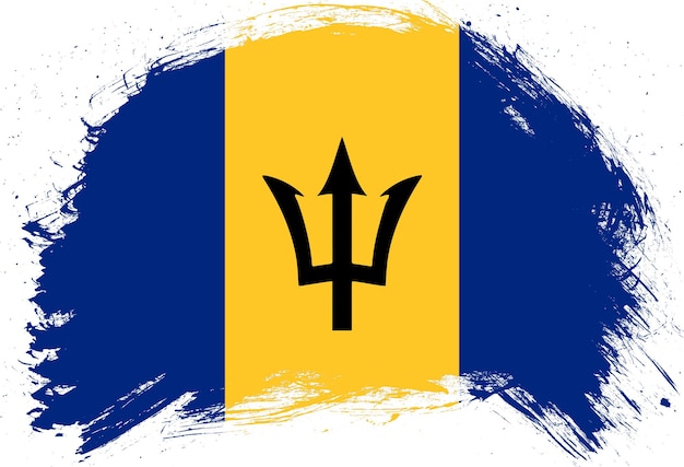 Distressed stroke brush painted flag of barbados on white background