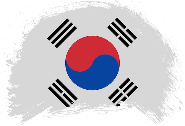 흰색 배경에 한국의 고민된 스트로크 브러시 페인트 플래그