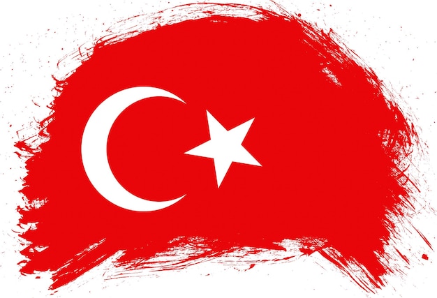 Distressed stroke brush painted flag of turkey on white background