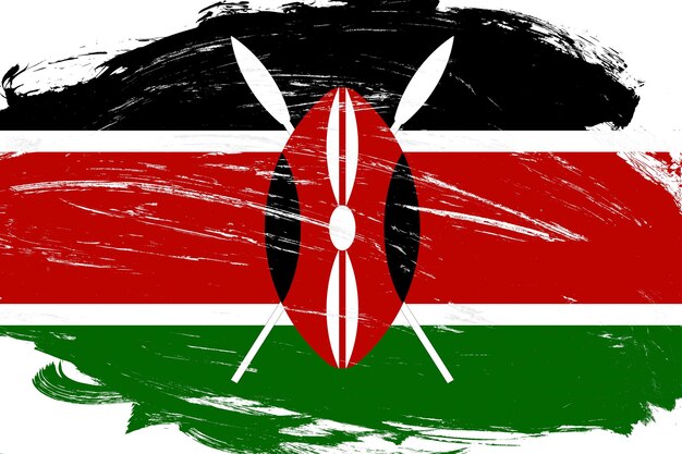 Photo distressed stroke brush painted kenya flag on white background