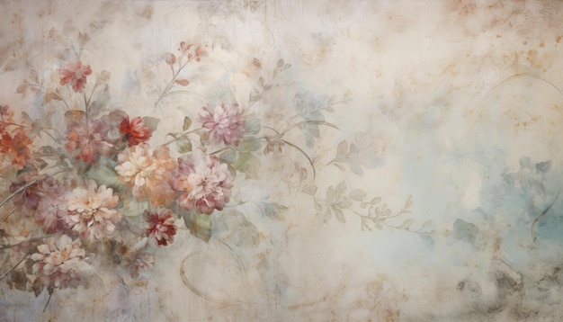 Distressed watercolor floral wallpaper background